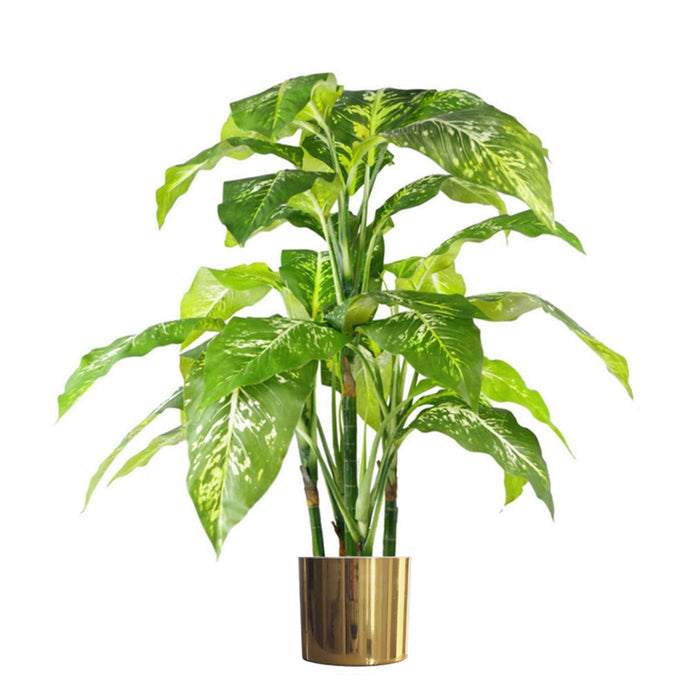 100cm Large Foxs Aglaonema (Spotted Evergreen) Tree Artificial Plant with Gold Metal Planter