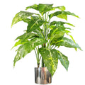100cm Large Foxs Aglaonema (Spotted Evergreen) Tree Artificial Plant with Silver Metal Planter