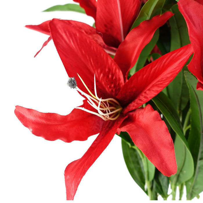 100cm Large Red Lily Stem - 3 Flowers