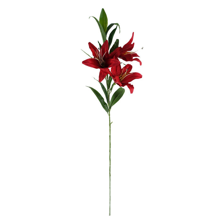 100cm Large Red Lily Stem - 3 Flowers
