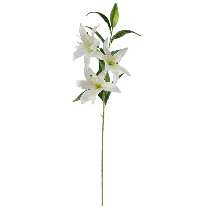 100cm Large White Lily Stem - 3 Flowers