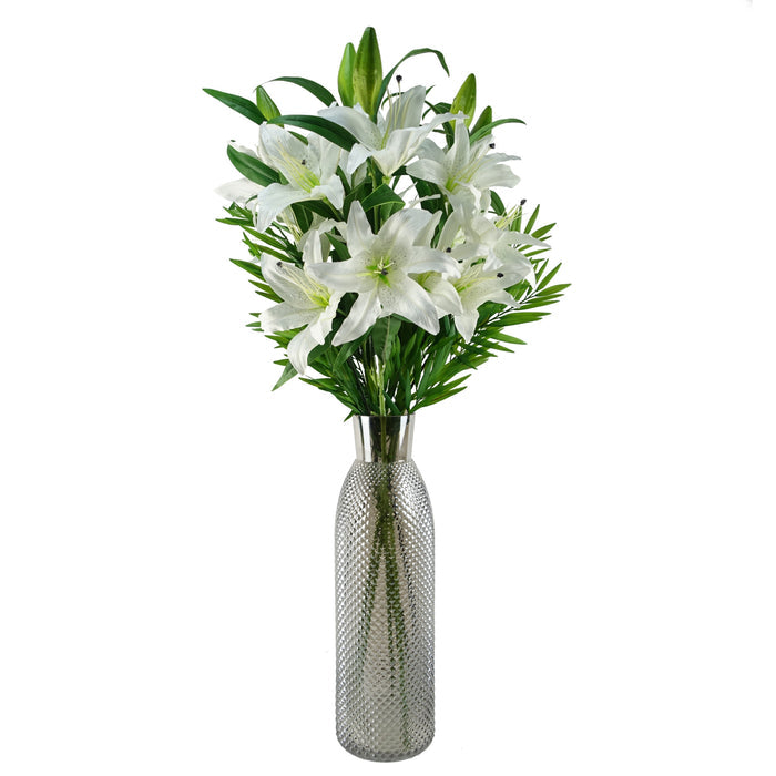 100cm Large White Lily Stem - 3 Flowers