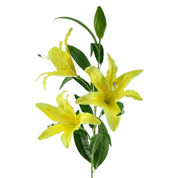 100cm Large Yellow Lily Stem - 3 Flowers