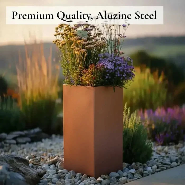 100cm Zinc Galvanised Copper Tall Square Planter