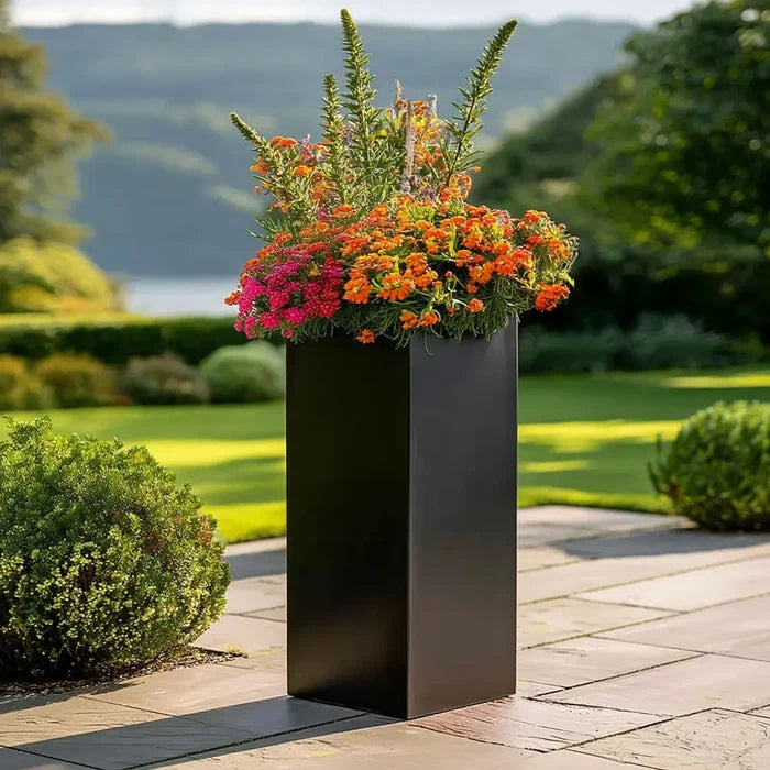 100cm Zinc Galvanised Matte Black Tall Square Planter