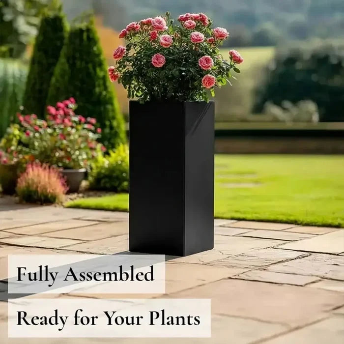 100cm Zinc Galvanised Matte Black Tall Square Planter