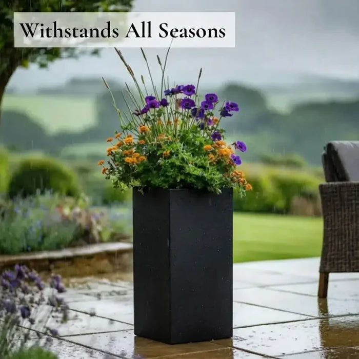 100cm Zinc Galvanised Matte Black Tall Square Planter