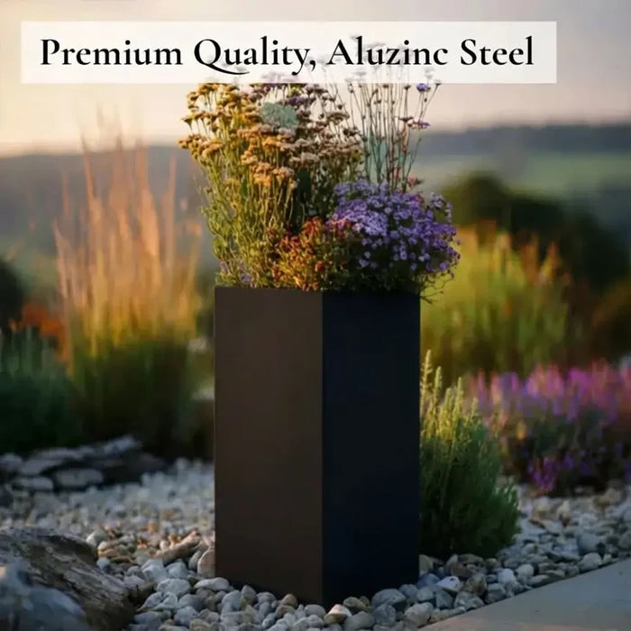 100cm Zinc Galvanised Matte Black Tall Square Planter