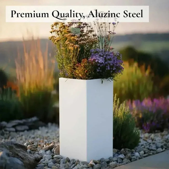 100cm Zinc Galvanised Matte White Tall Square Planter