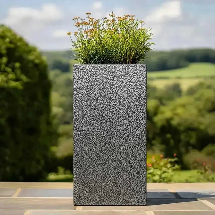 100cm Zinc Galvanised Silver & Black Textured Tall Square Planter