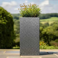 100cm Zinc Galvanised Silver & Black Textured Tall Square Planter