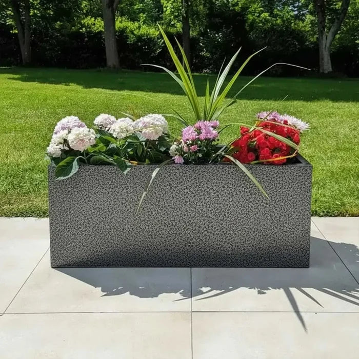 100cm Zinc Galvanised Silver & Black Textured Trough Planter
