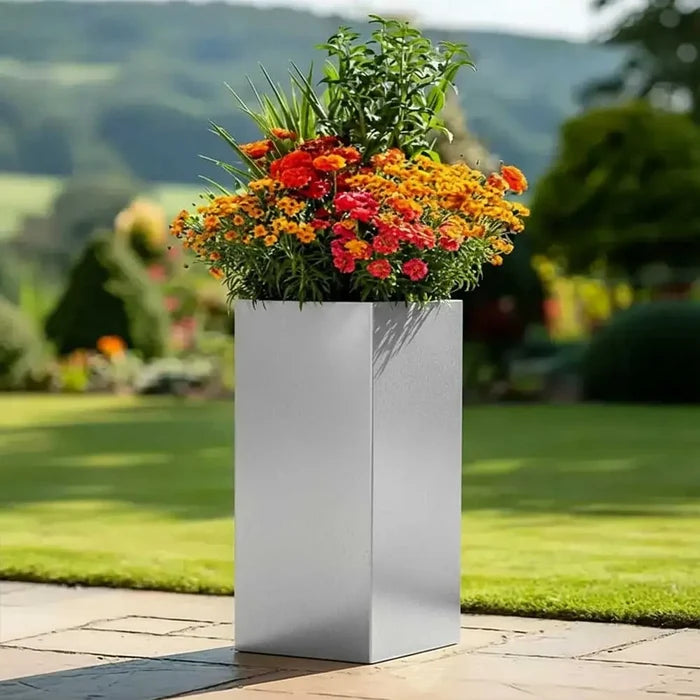 100cm Zinc Galvanised Silver Tall Square Planter