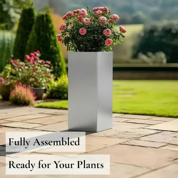 100cm Zinc Galvanised Silver Tall Square Planter