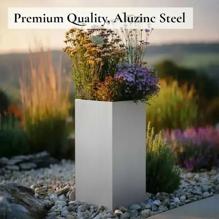 100cm Zinc Galvanised Silver Tall Square Planter
