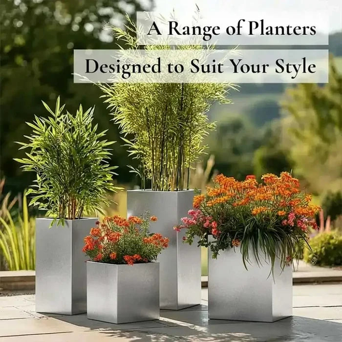 100cm Zinc Galvanised Silver Tall Square Planter