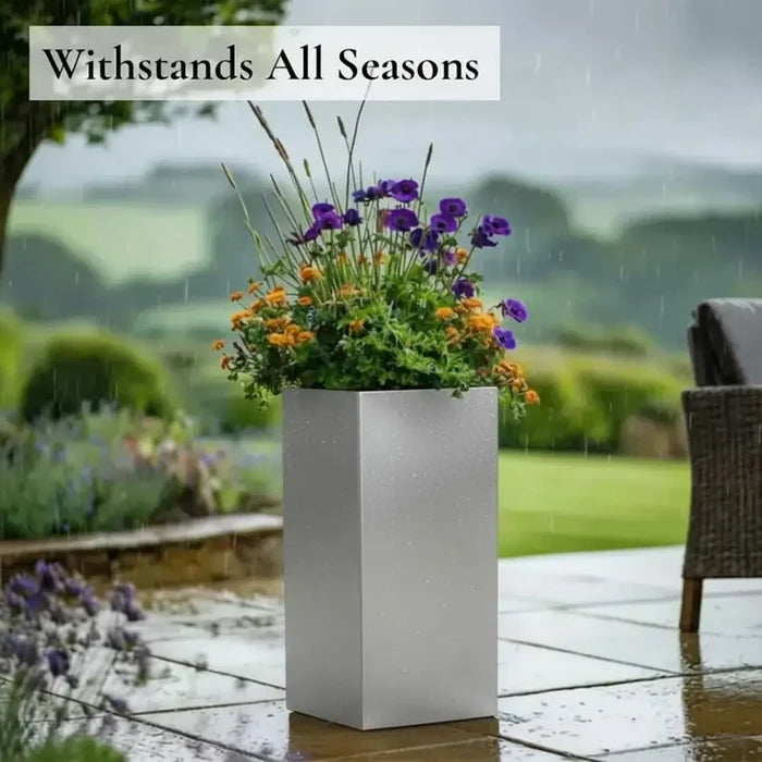 100cm Zinc Galvanised Silver Tall Square Planter