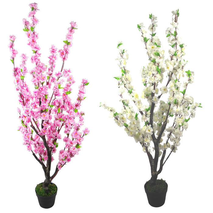 120cm Realistic Artificial Cherry Blossom Tree - Potted - White Silk Flowers
