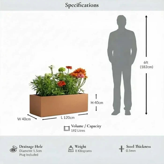 120cm Zinc Galvanised Copper Trough Planter