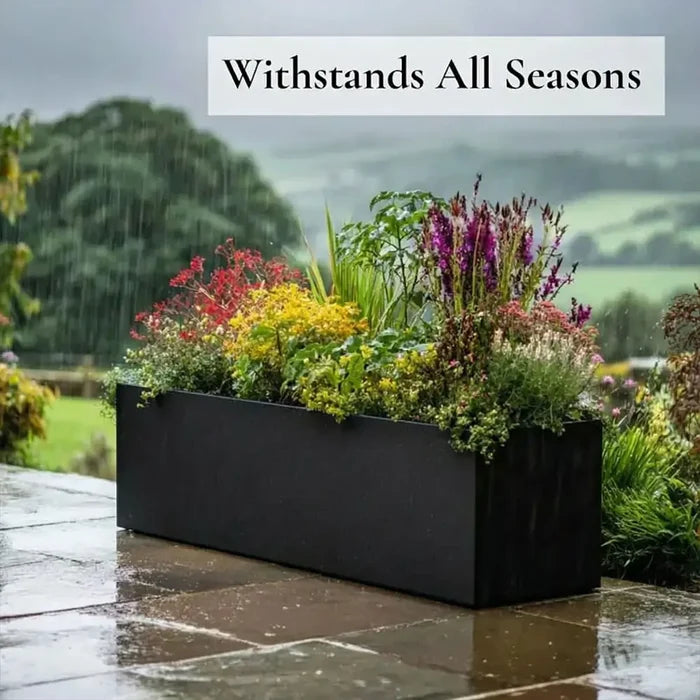 120cm Zinc Galvanised Matte Black Trough Planter
