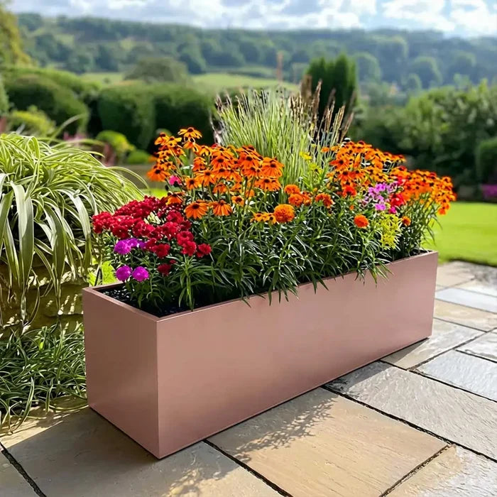 120cm Zinc Galvanised Rose Gold Finish Trough Planter
