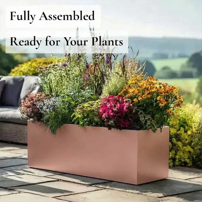 120cm Zinc Galvanised Rose Gold Finish Trough Planter