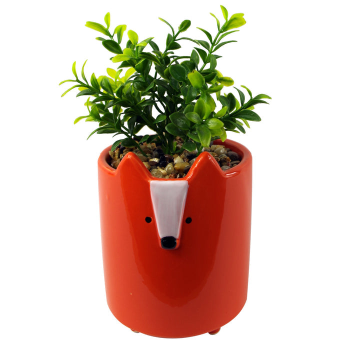 14cm Ceramic Orange Fox Planter