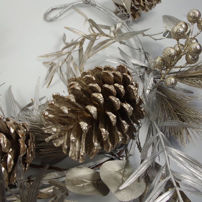 150cm Luxury Christmas Silver Gold Glitter Pine Cone Foliage Floristry Garland