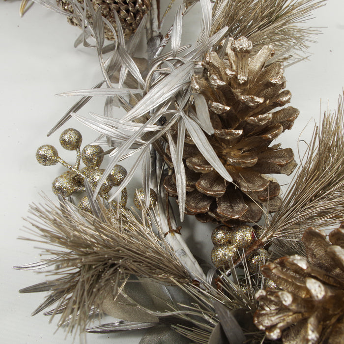 150cm Luxury Christmas Silver Gold Glitter Pine Cone Foliage Floristry Garland