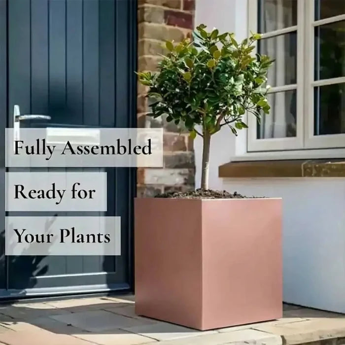 30cm Zinc Galvanised Brushed Rose Gold Finish Square Planter