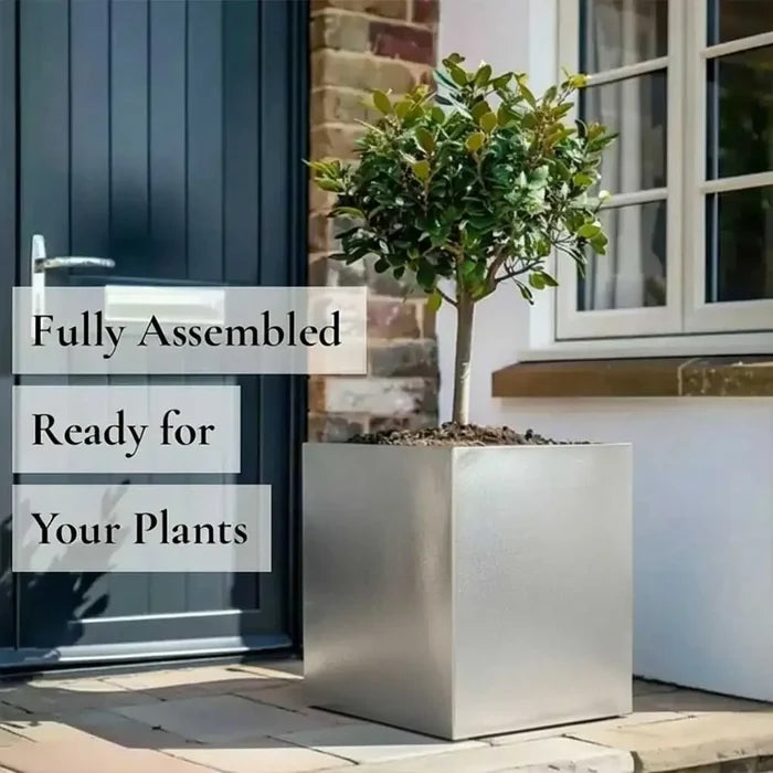 30cm Zinc Galvanised Silver Square Planter