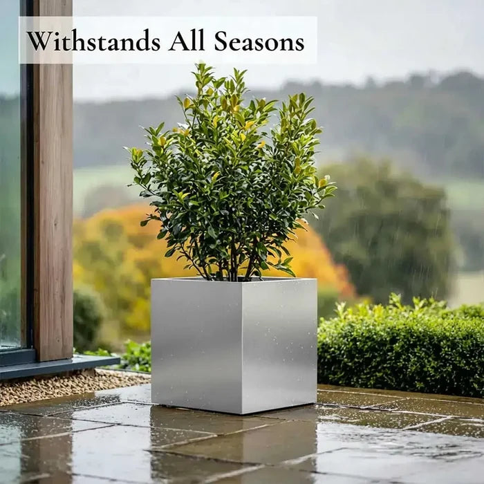 30cm Zinc Galvanised Silver Square Planter