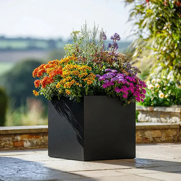 40cm Zinc Galvanised Matte Black Square Planter