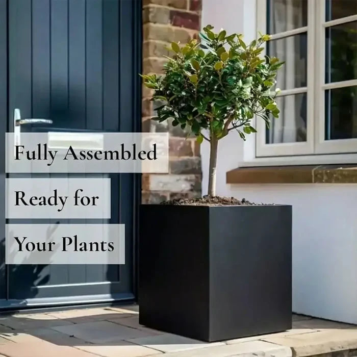 40cm Zinc Galvanised Matte Black Square Planter