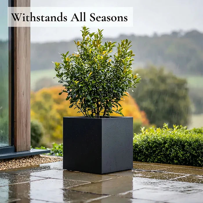 40cm Zinc Galvanised Matte Black Square Planter