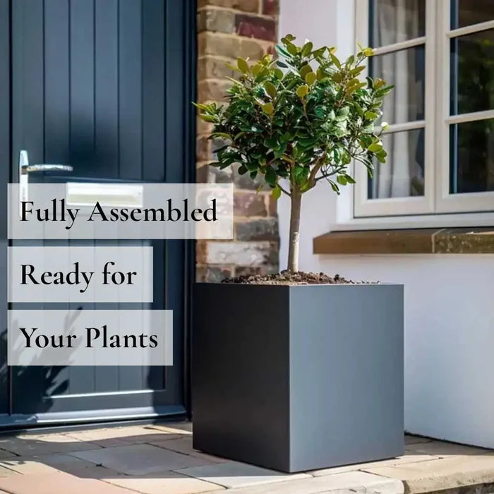 40cm Zinc Galvanised Matte Grey Square Planter