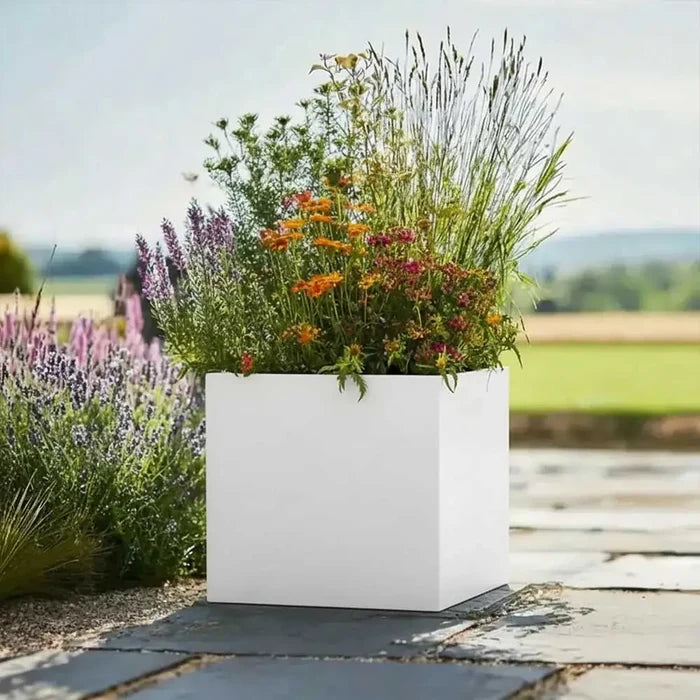 40cm Zinc Galvanised Matte White Square Planter