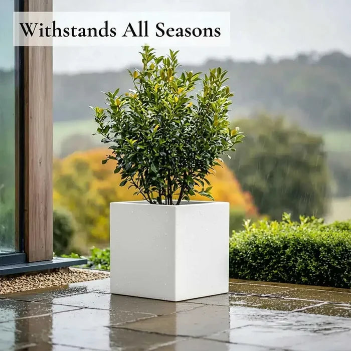 40cm Zinc Galvanised Matte White Square Planter