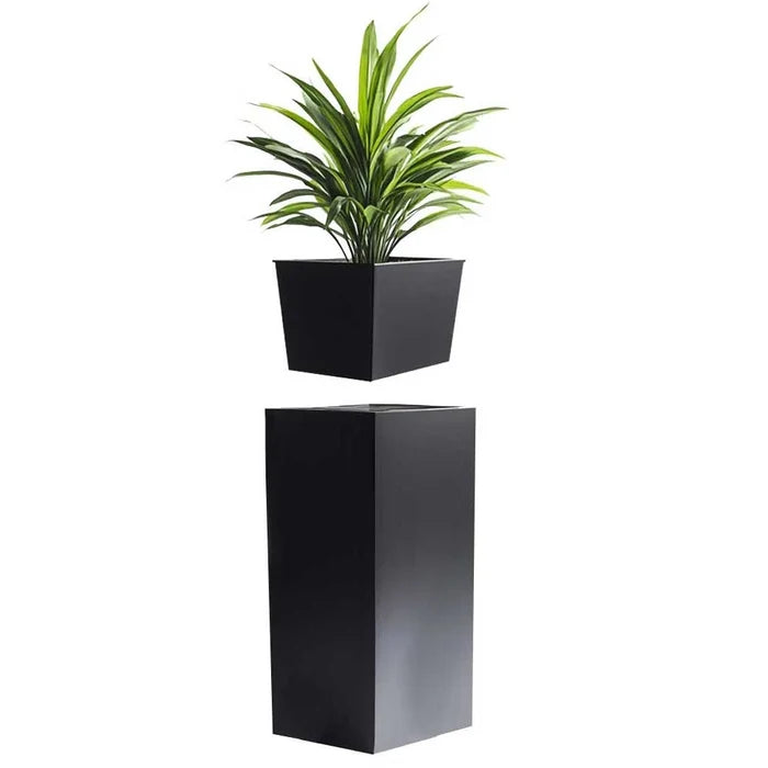 40cm Zinc Galvanised Planter Square Insert in Matte Black