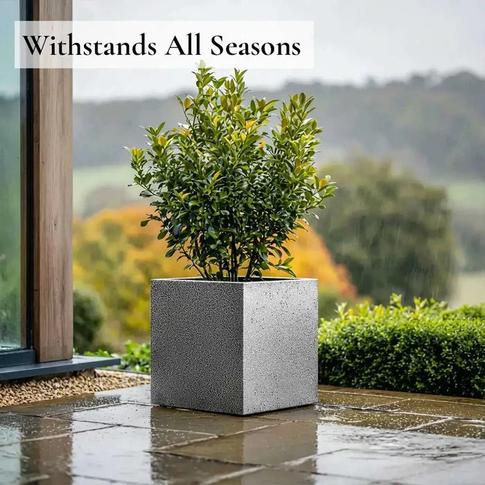 40cm Zinc Galvanised Silver & Black Textured Square Planter