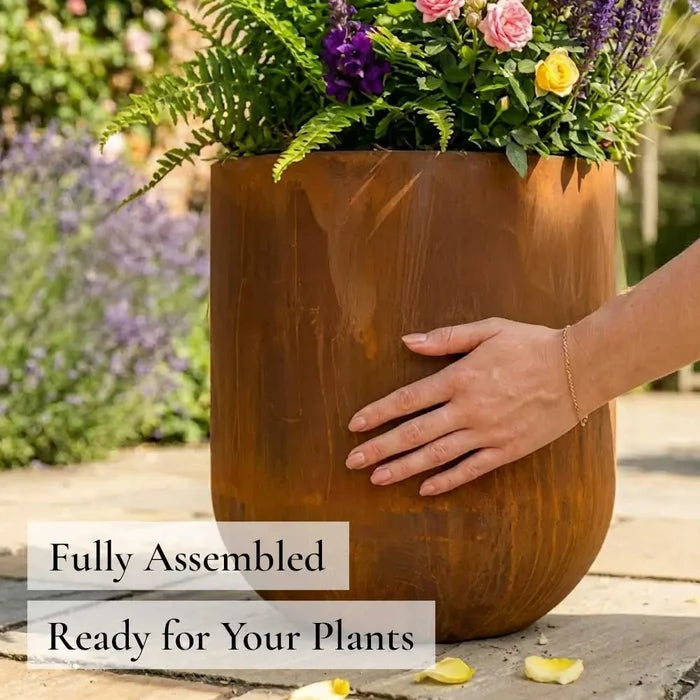 50cm Corten Steel Large Cylinder Planter with Rounded Base