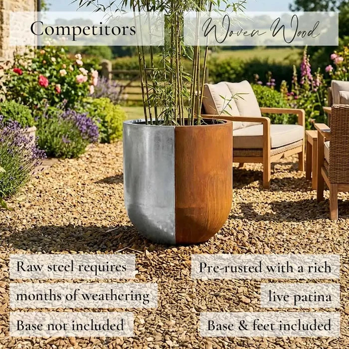 50cm Corten Steel Large Cylinder Planter with Rounded Base