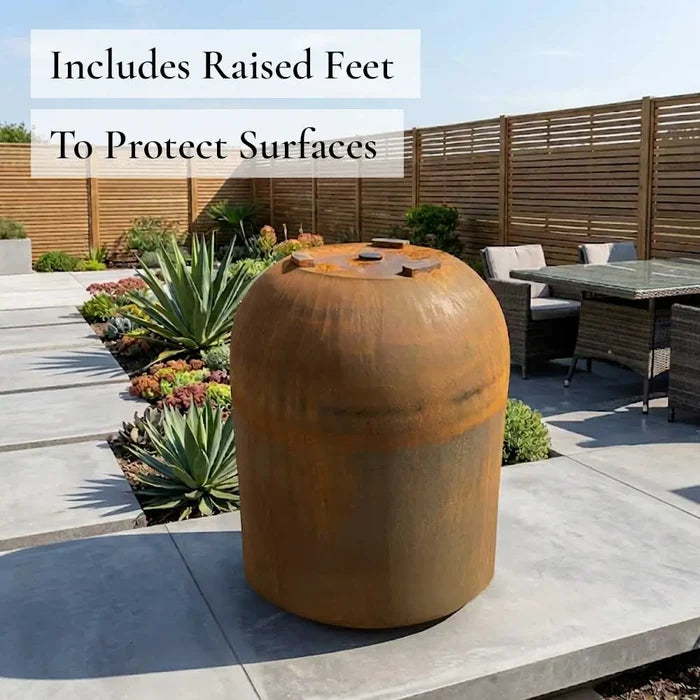 50cm Corten Steel Large Cylinder Planter with Rounded Base