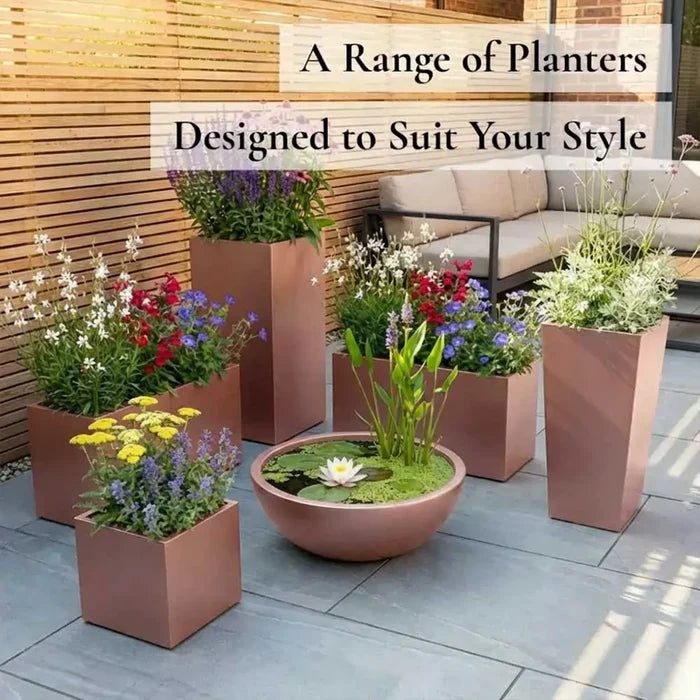 50cm Zinc Galvanised Brushed Rose Gold Finish Square Planter