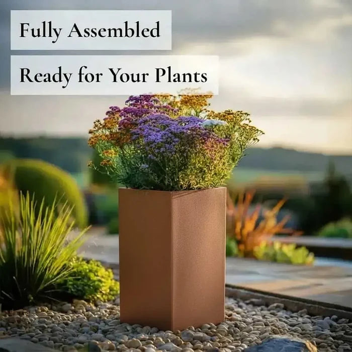 50cm Zinc Galvanised Copper Tall Square Planter