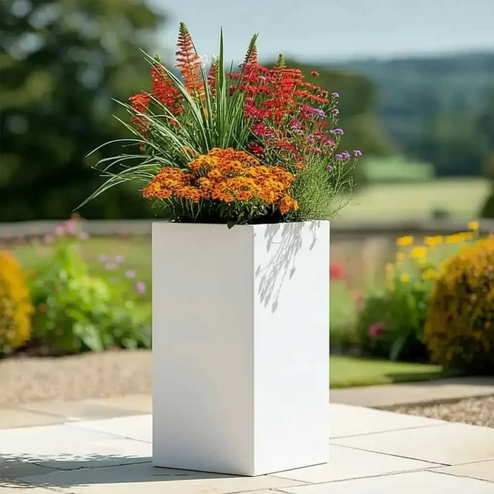 50cm Zinc Galvanised Matte White Tall Square Planter