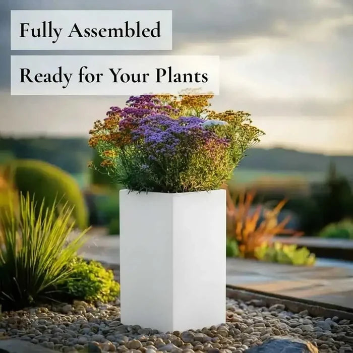 50cm Zinc Galvanised Matte White Tall Square Planter