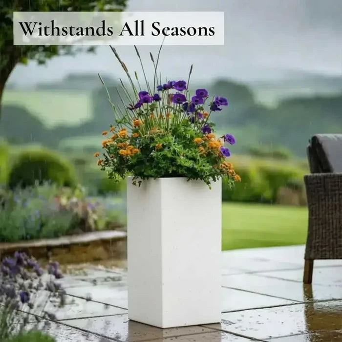 50cm Zinc Galvanised Matte White Tall Square Planter