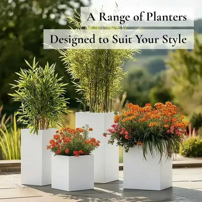 50cm Zinc Galvanised Matte White Tall Square Planter