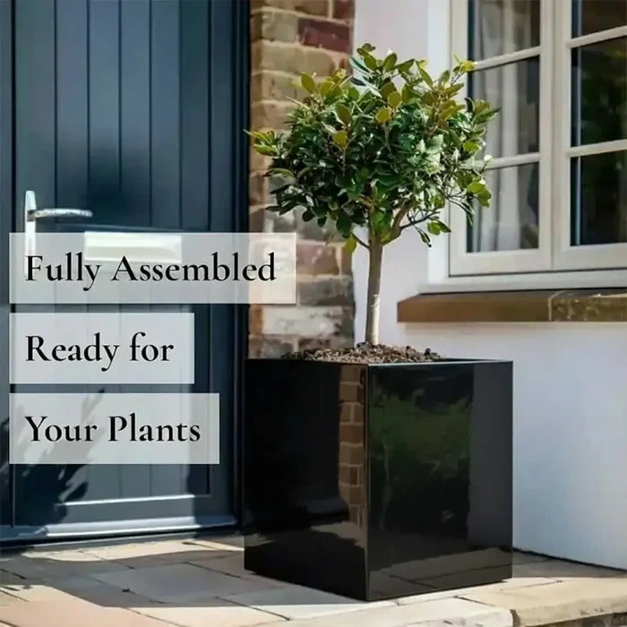 50cm Zinc Galvanised Polished Black Square Planter